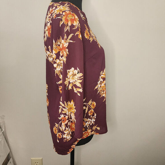 Daniel Rainn Fall Boho Floral Print Burgundy High Low Tunic Women's Size PXS NWT - Picture 2 of 8